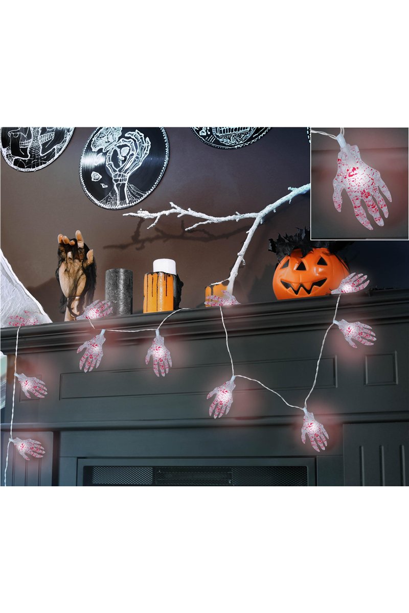 SKELETON HAND GARLAND 10 LEDS, 115 CMS., BATTERIES