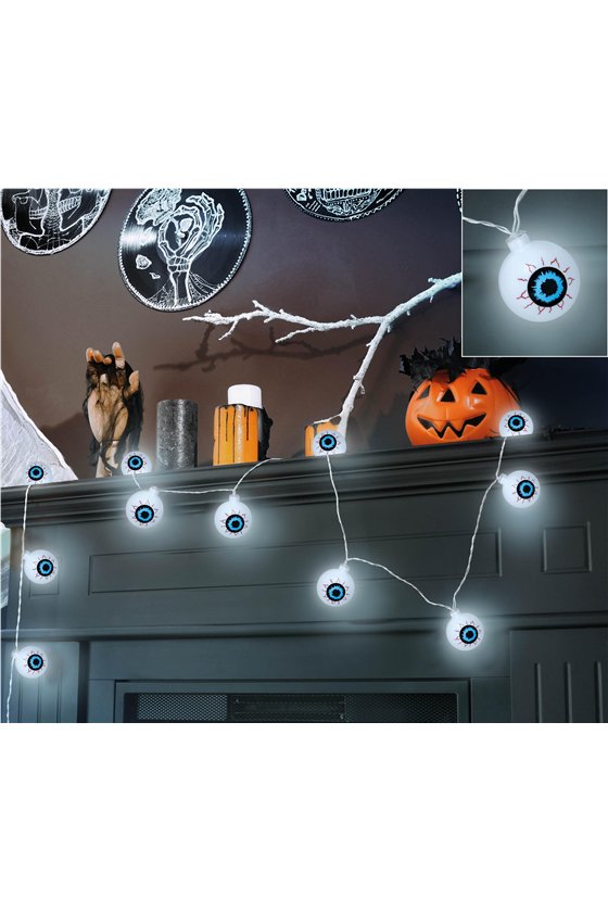 SKELETON EYES GARLAND 10 LEDS, 130 CMS.BATTERIES
