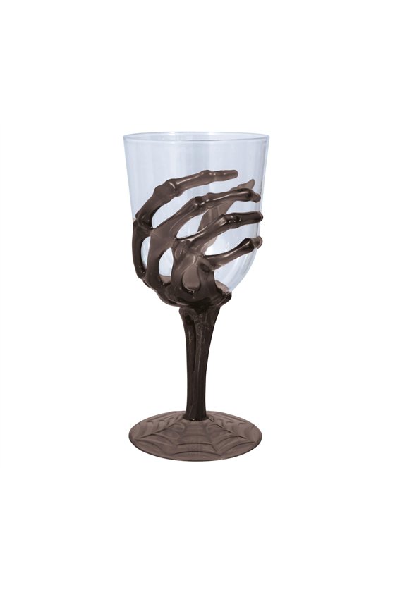 BLACK SKELETON HAND WINE GLASS, 18.5 CM