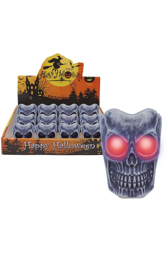 BOX OF 12 SKULL WITH LED CANDLE, 6 CMS.