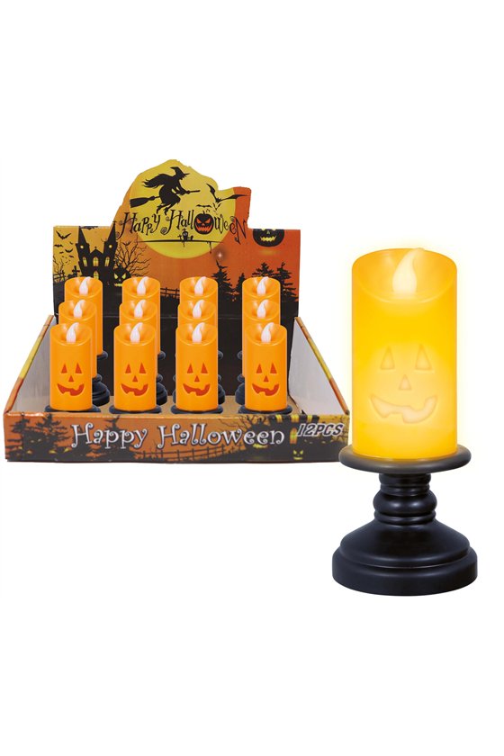 BOX OF 12 ORANGE CANDLE WITH LIGHT, 12.5 CMS.
