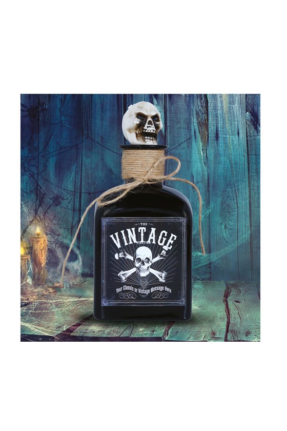 BOTTLE OF POISON WITH SKULL, GLASS, 20 CMS.