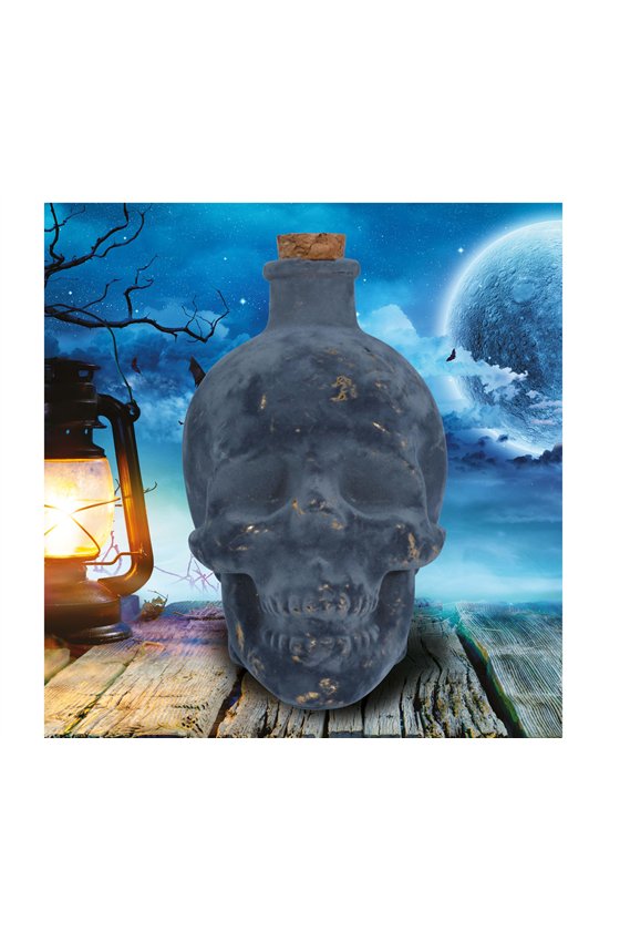 GLASS SKULL BOTTLE, 13 CMS.