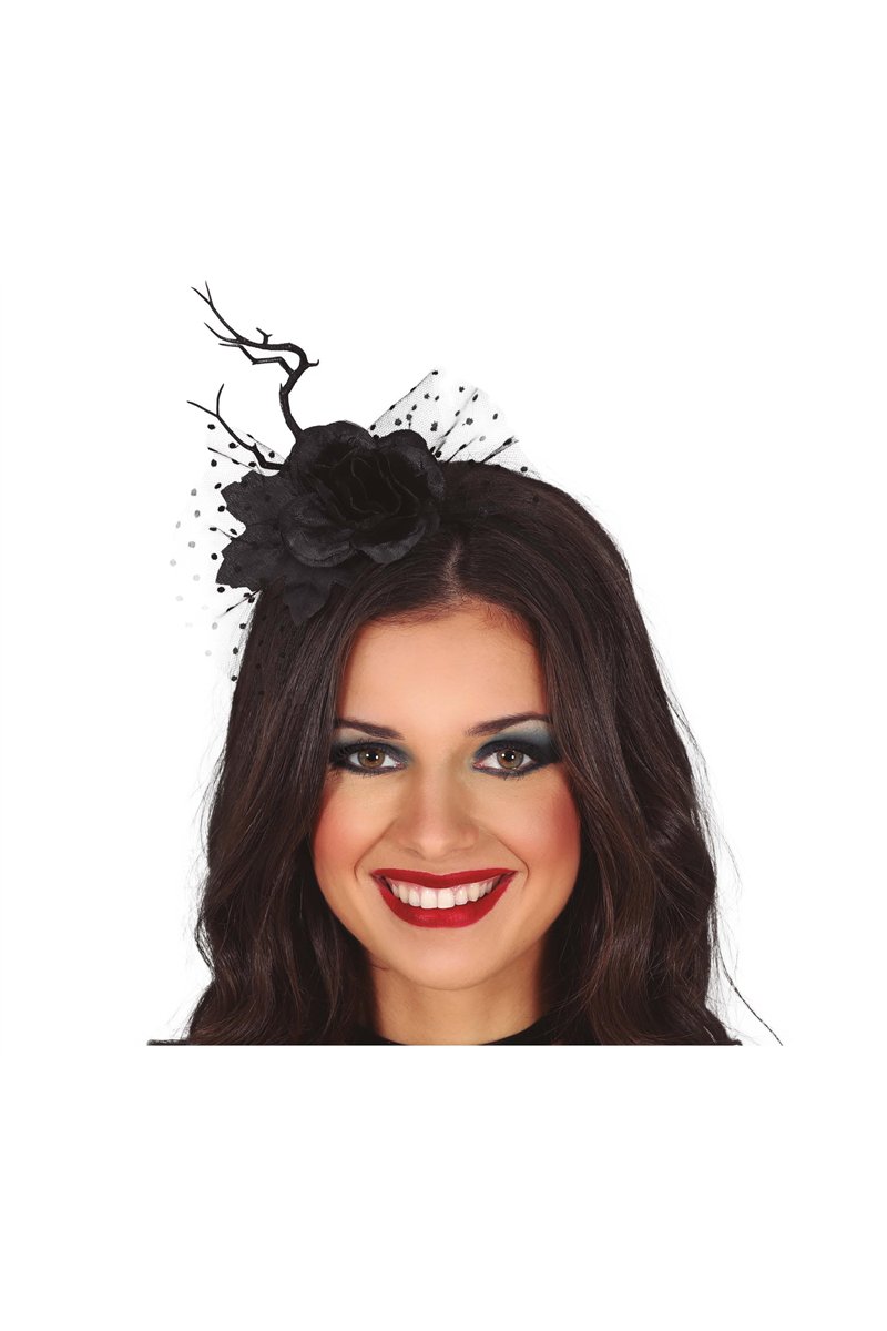 DIADEM WITH BLACK FLOWER AND VEIL
