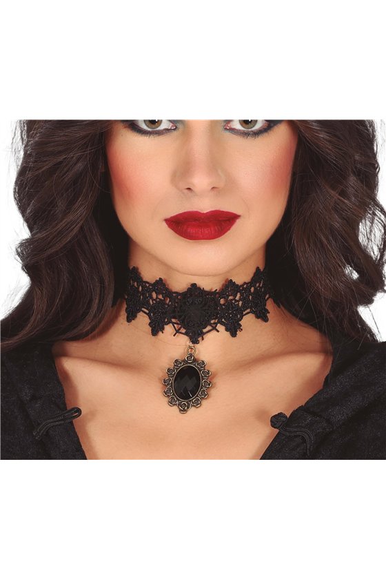 BLACK NECKLACE WITH BLACK STONE