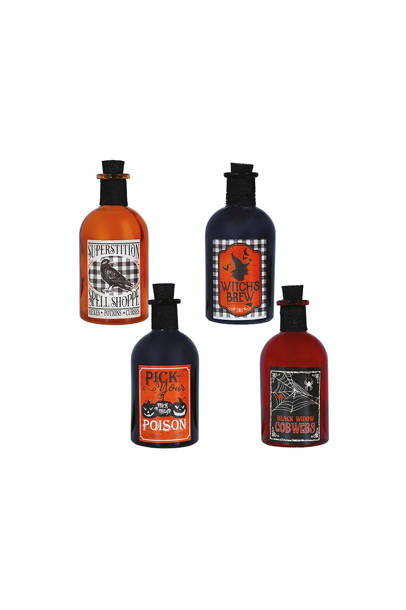 ASSORTED GLASS POISON BOTTLES, 14 CMS.