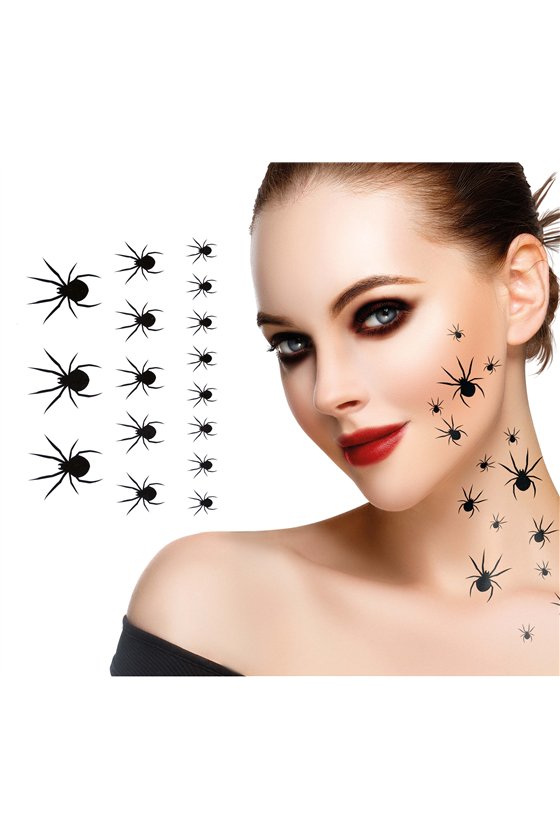 2 SHEETS OF 16 ADHESIVE SPIDERS, TATTOS, 15X11 CMS