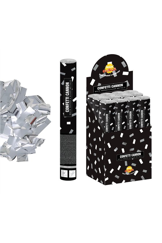 SILVER CONFETTI CANNON, 50 CM COMPRESSED AIR