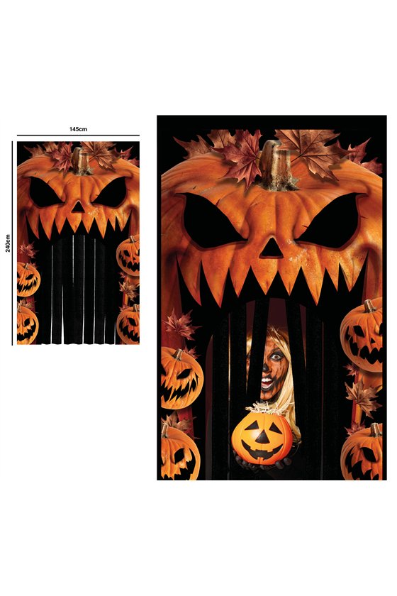 DECOR. DOOR WITH CURTAIN, 145X240 CMS.PUMPKINS