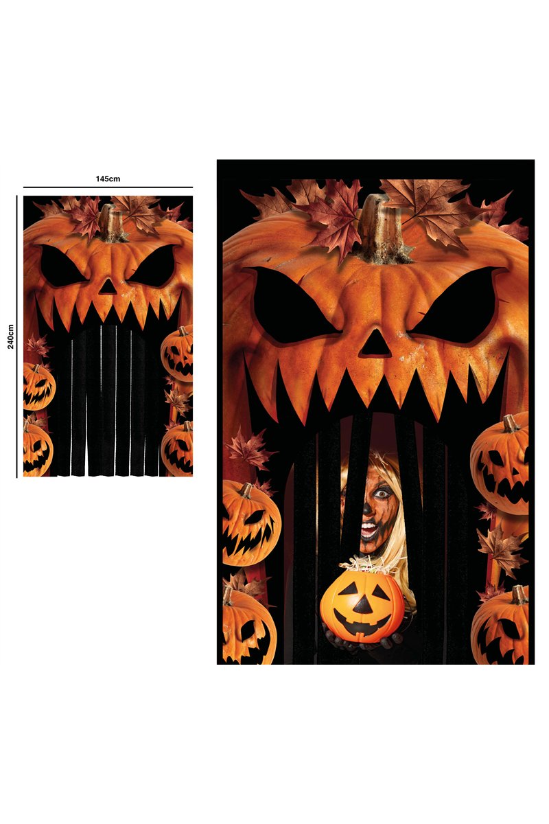 DECOR. DOOR WITH CURTAIN, 145X240 CMS.PUMPKINS