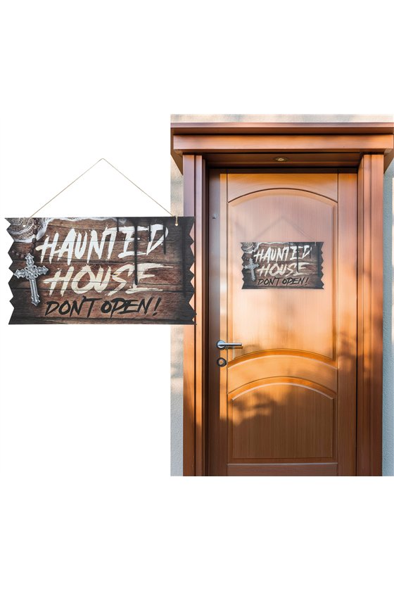 "HAUNTED HOUSE" SIGN, 35X20 CMS. WOOD