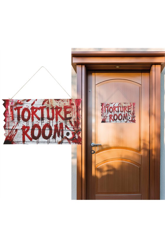 "TORTURE ROOM" SIGN, 35X20 CMS. WOOD