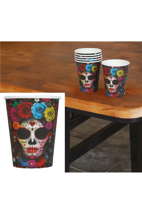 BAG OF 6 DAY OF THE DEAD CUPS 240 ML 9 CM