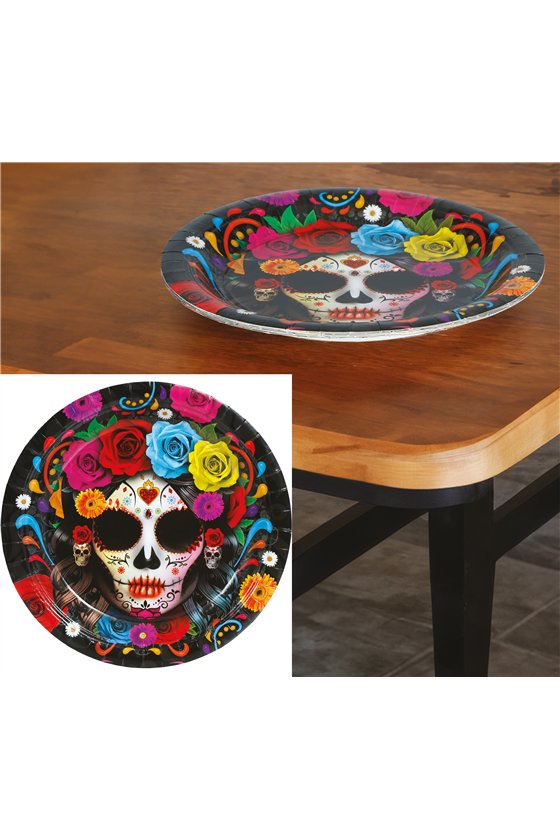 BAG 6 DAY OF THE DEAD PLATES 23 CM