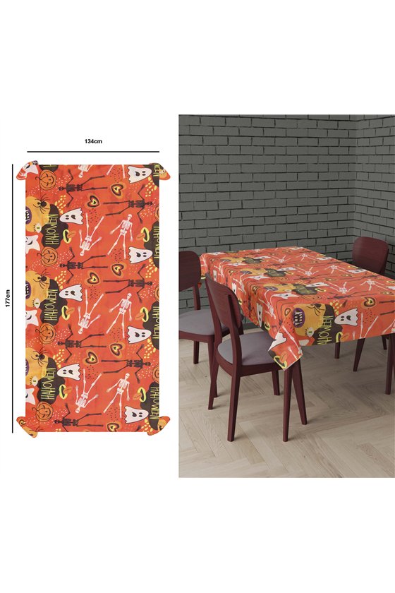 ORANGE TABLECLOTH, HALL. 177X134 CMS.FABRIC H.Q.