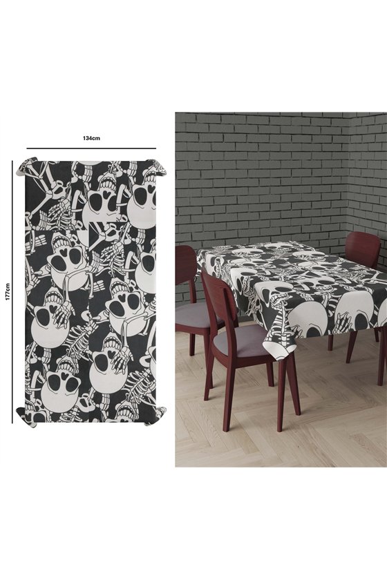 BLACK TABLECLOTH, SKELETONS, 177X134 CMS. FABRIC H