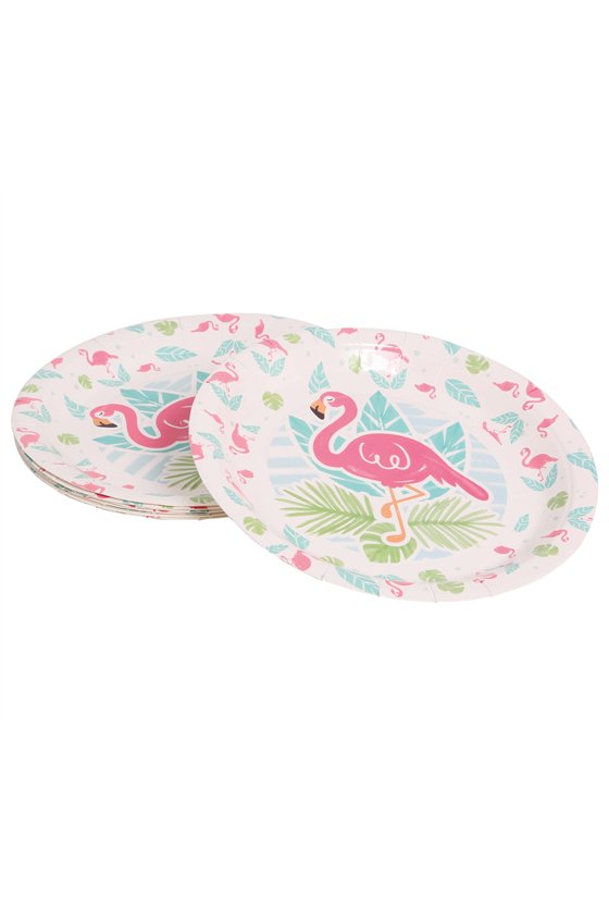 6 FLAMINGO PLATES BAG WITH 23 CMS