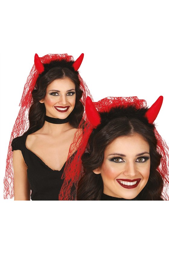RED DEMON HEADBAND WITH RED VEIL