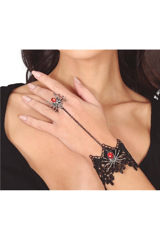 EMBROIDERED BRACELET AND SPIDER RING
