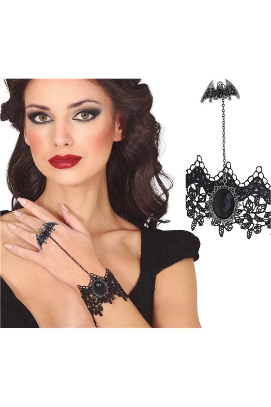 EMBROIDERED BRACELET AND BAT RING
