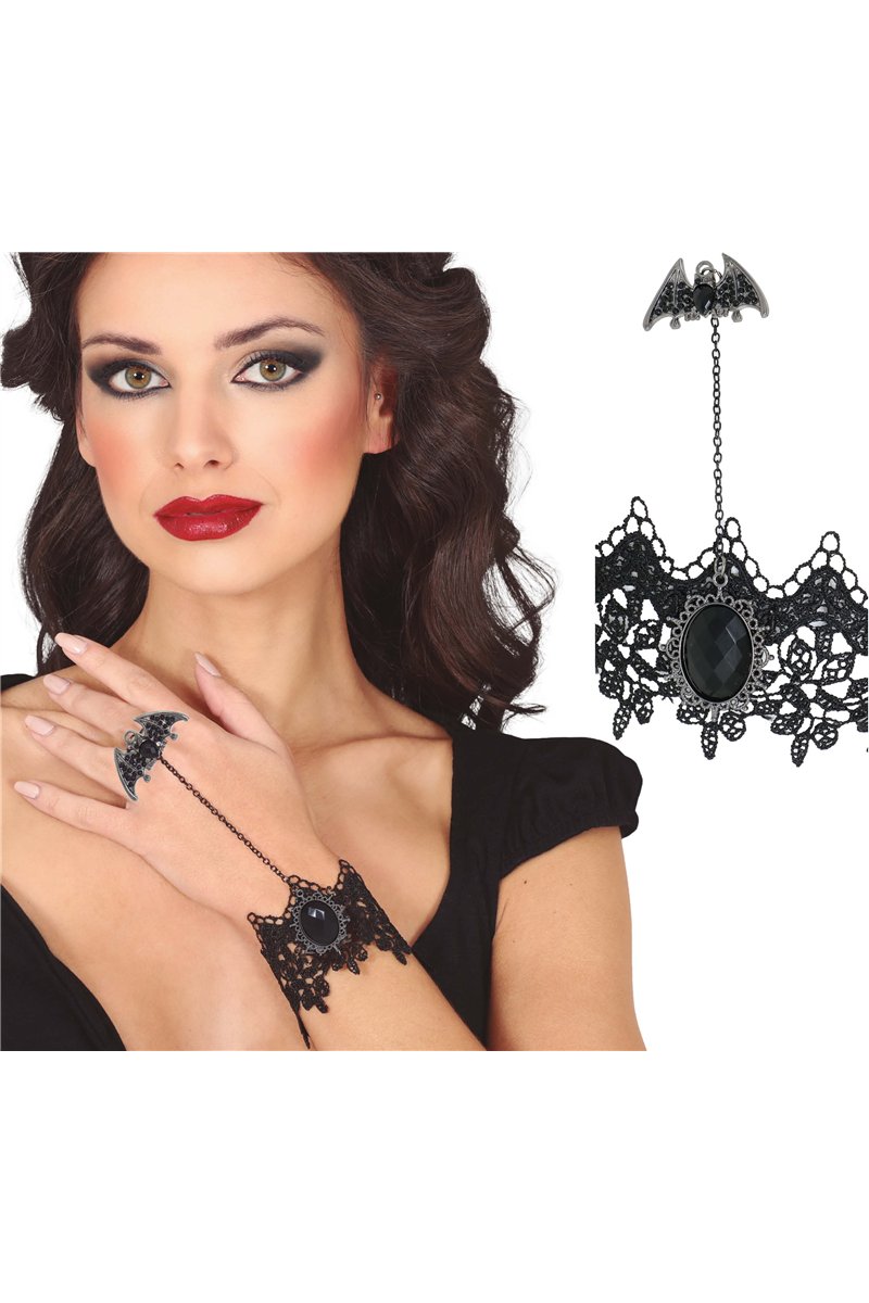 EMBROIDERED BRACELET AND BAT RING