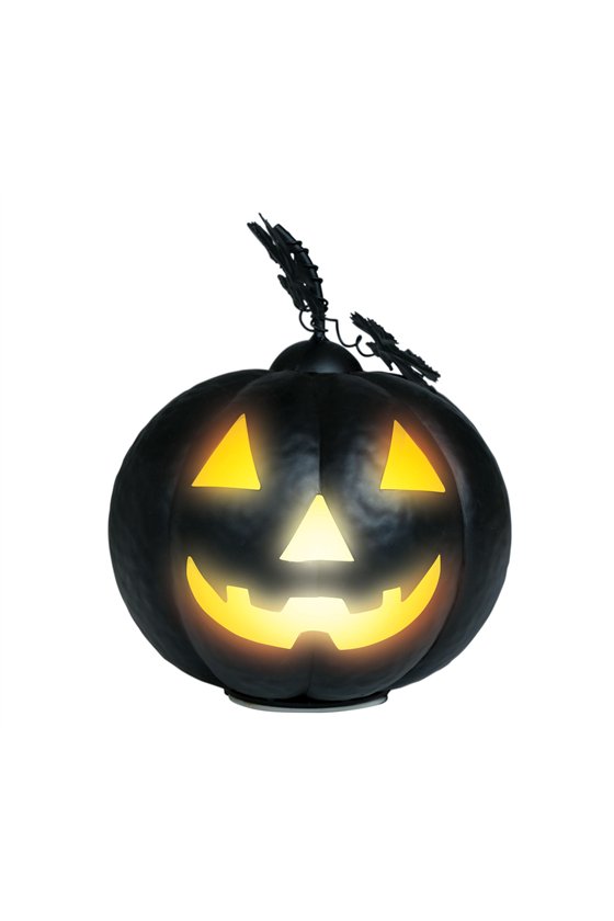 METALLIC PUMPKIN WITH LIGHT, BLACK, 16 CMS