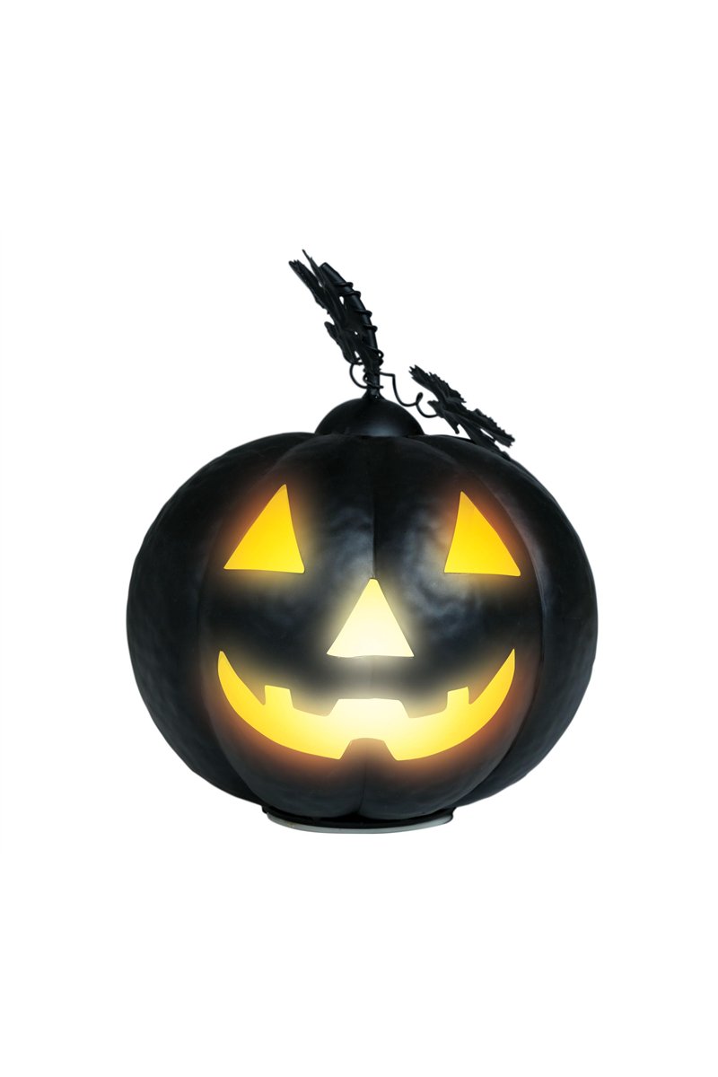 METALLIC PUMPKIN WITH LIGHT, BLACK, 16 CMS