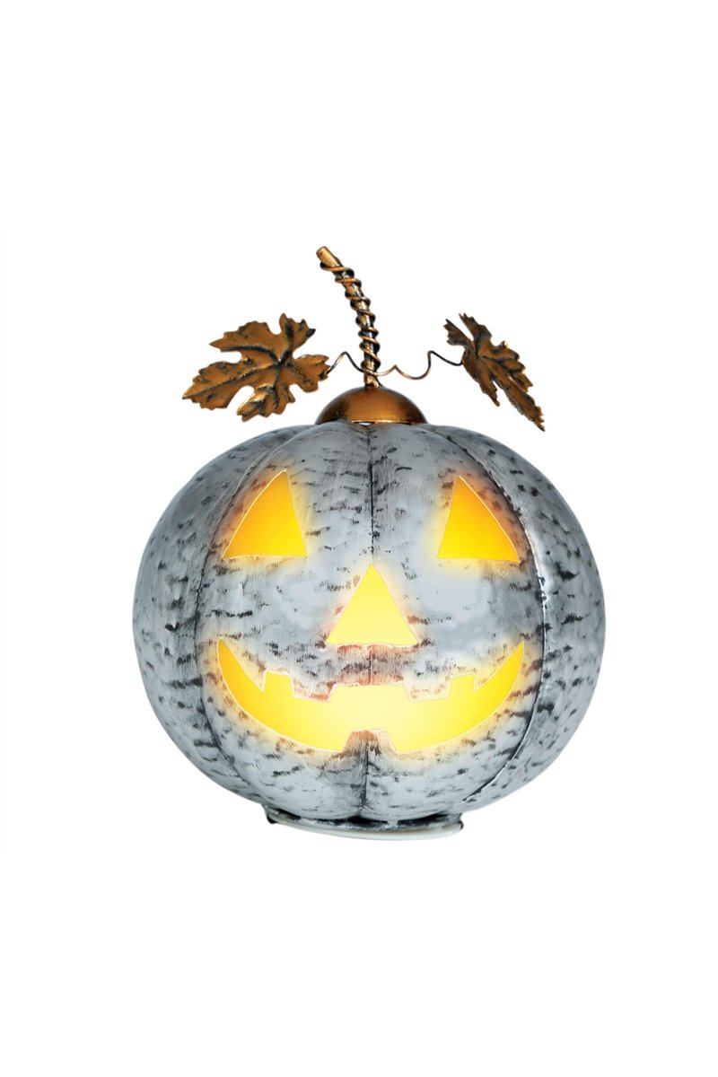 METALLIC PUMPKIN WIT LIGHT, SILVER, 16 CMS