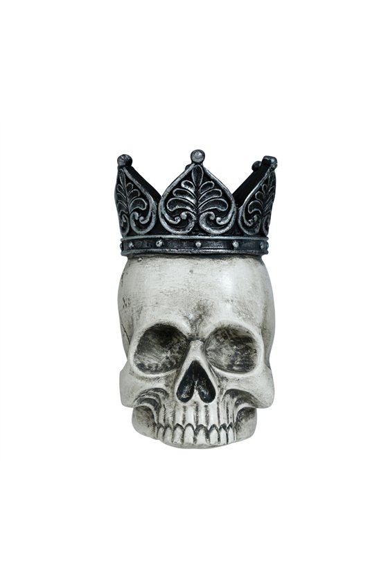 SKULL WITH CROWN POLYRESIN 14X11 CMS