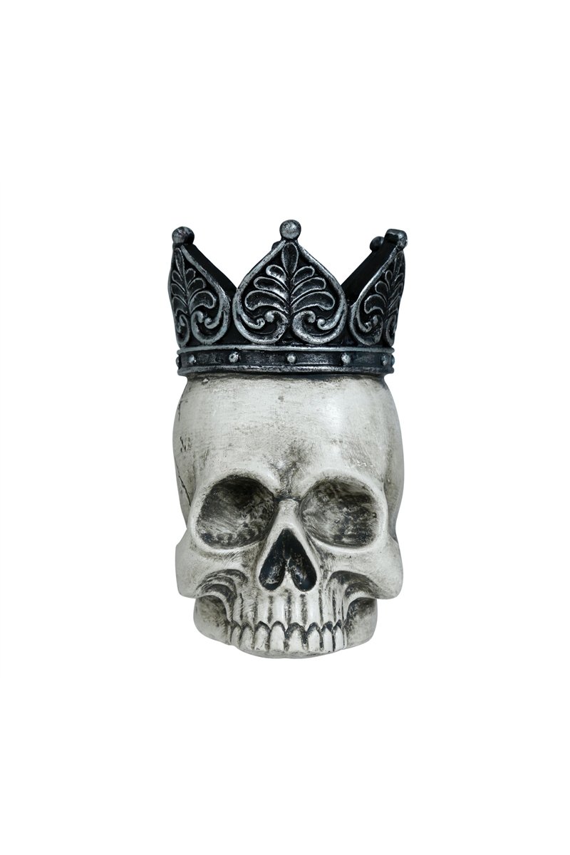SKULL WITH CROWN POLYRESIN 14X11 CMS