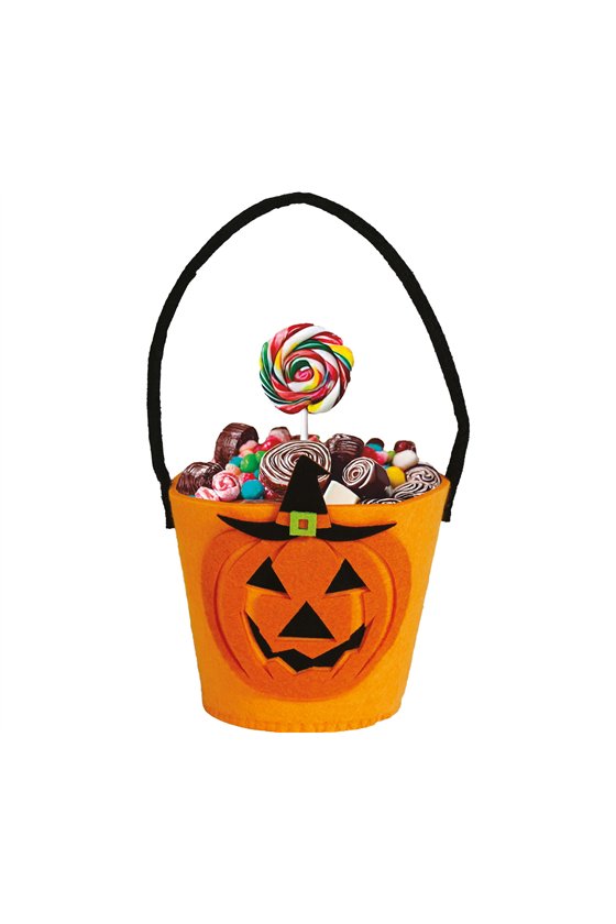 FELT PUMPKIN CANDY BUCKET 12X10 CM