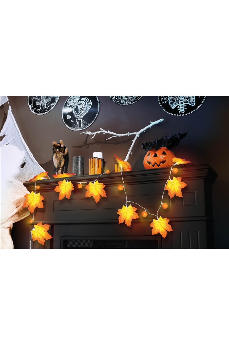 GARLAND 20 LEDS PUMPKIN LEAVES, BATTERIES, 315 CMS