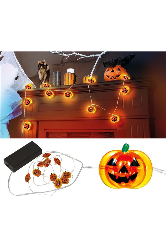 WIRE GARLAND BATTERIES 10 LEDS PUMPKINS 120 CMS