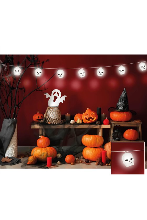 LIGHT GARLAND 12 SKULLS 220 CM