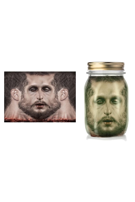 JAR WITH DECO. EMBALMED HEAD, 18X18X27 CM