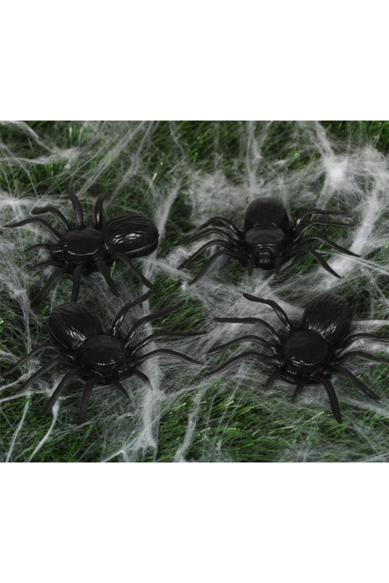 4 PLASTIC SPIDERS 10 CMS