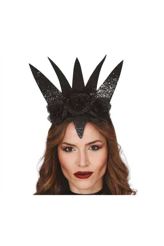 BLACK QUEEN TIARA WITH FLOWERS 