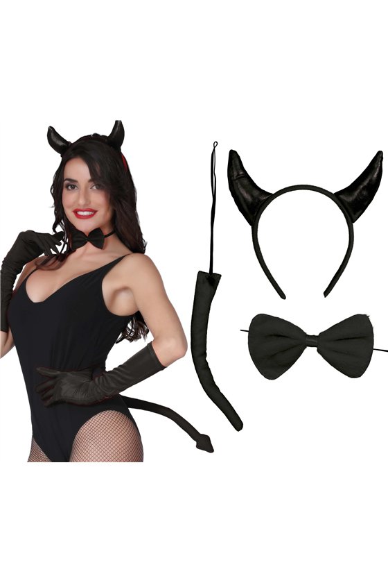 BLACK DEVIL SET 3 PIECES (HEADBAND, BOWTIE, TAIL)