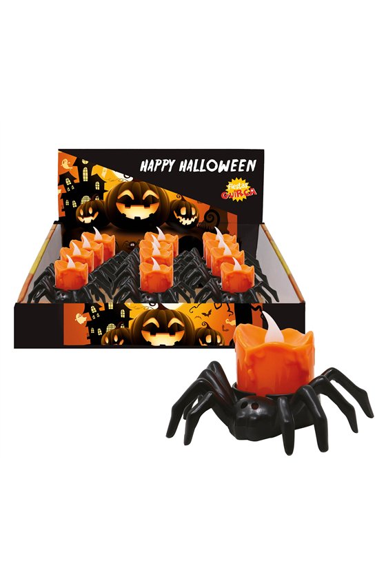 BOX OF 12 SPIDER WITH CANDLE 9X6 CMS