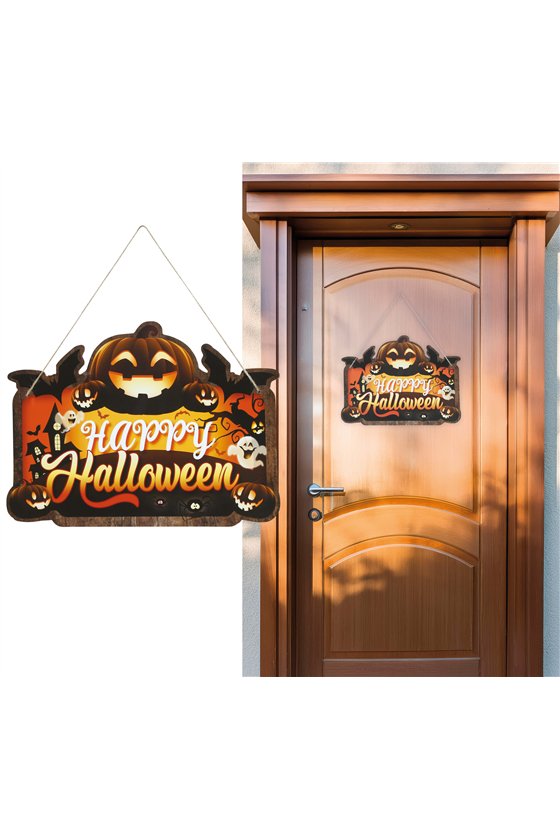 HAPPY HALLOWEEN SIGN PUMPKINS 35X20 CM WOOD