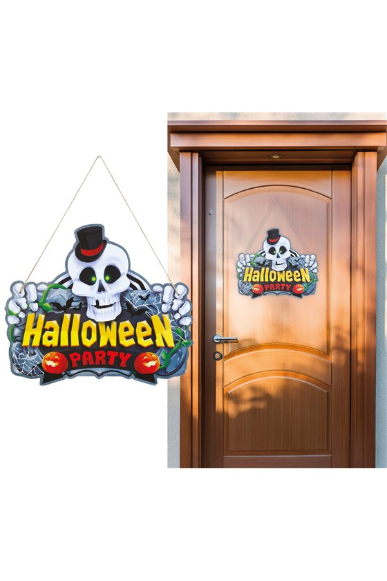 HAPPY HALLOWEEN SIGN SKULL 35X20 CM WOOD