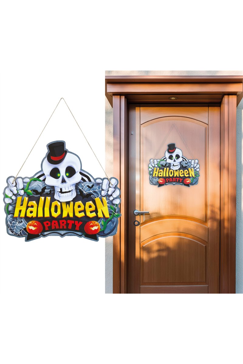 HAPPY HALLOWEEN SIGN SKULL 35X20 CM WOOD