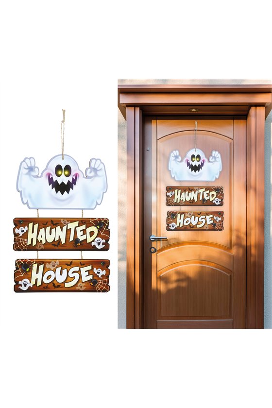 HAUNTED HOUSE SIGN 32X21 CM WOOD