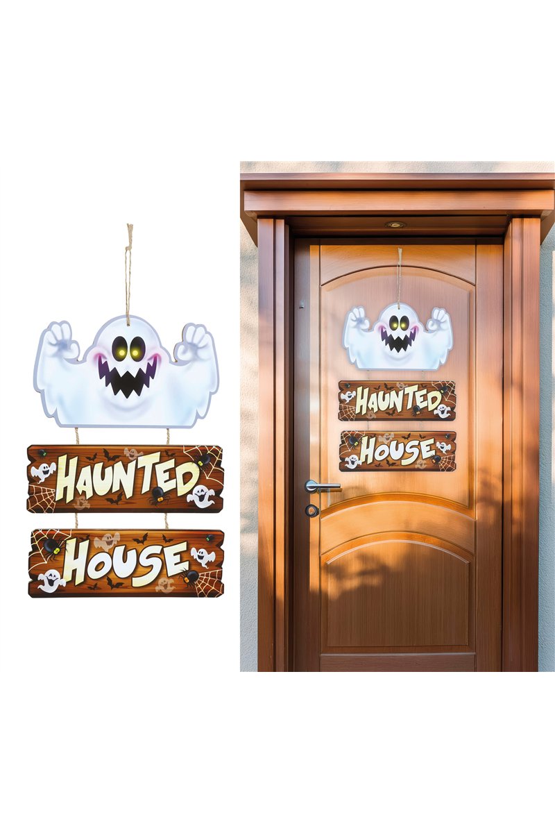 HAUNTED HOUSE SIGN 32X21 CM WOOD