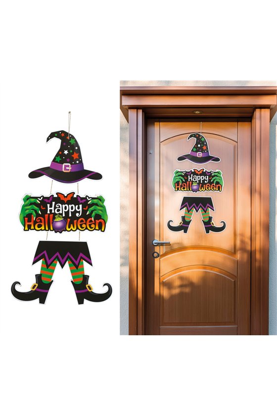 HAPPY HALLOWEEN WITCH SIGN 3 PARTS 55 CM WOOD