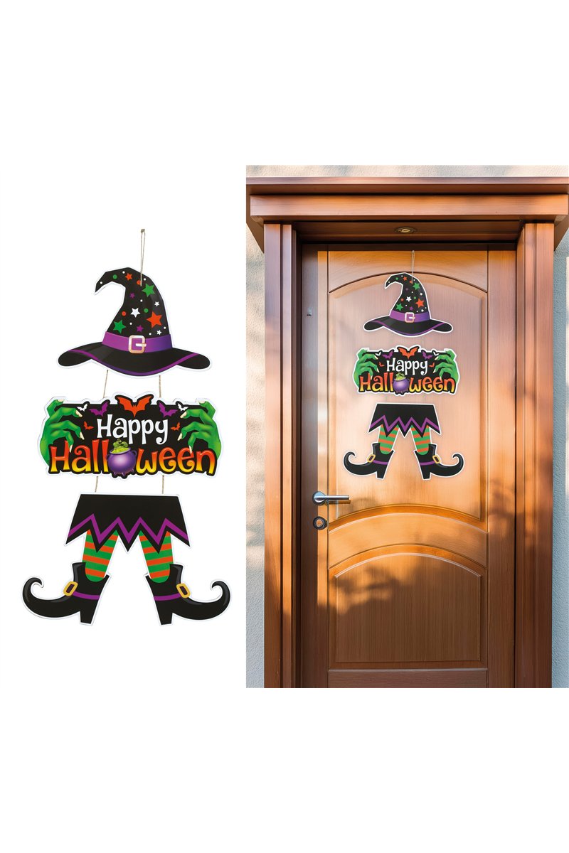 HAPPY HALLOWEEN WITCH SIGN 3 PARTS 55 CM WOOD