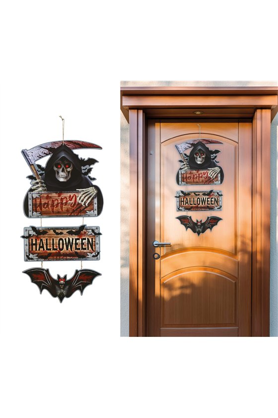 HAPPY HALLOWEEN DEATH SIGN 3 PARTS 60 CM WOOD