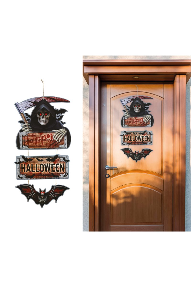 HAPPY HALLOWEEN DEATH SIGN 3 PARTS 60 CM WOOD