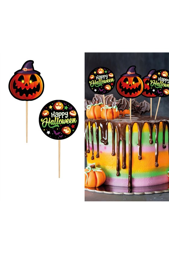 HAPPY HALLOWEEN CAKE TOPPERS 12 PCS 6 CM PAPER