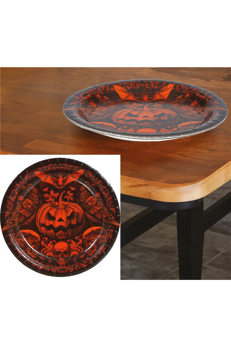 BAG OF 6 GOTHIC PUMPKIN PLATES 23 CM